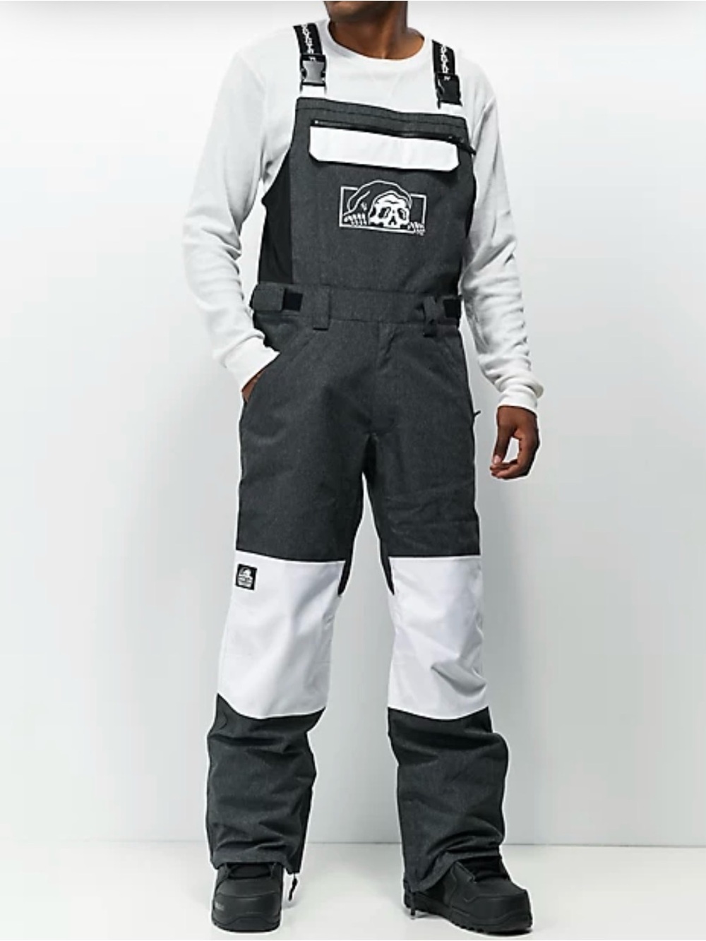 Lurking Class by Sketchy Tank Snow Bib Pants Size S Gray White Ski Snowboard